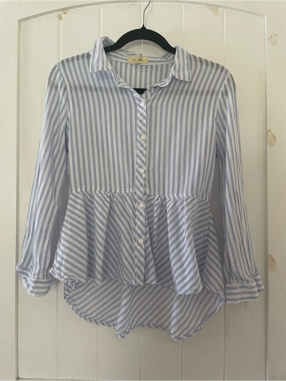 Love Notes Blue White Stripe Cotton Botton Down Top Shirt Blouse Size M